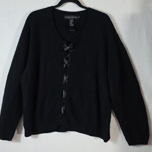 Work in progress Lamb's wool knitted pull over with lace ties in the front